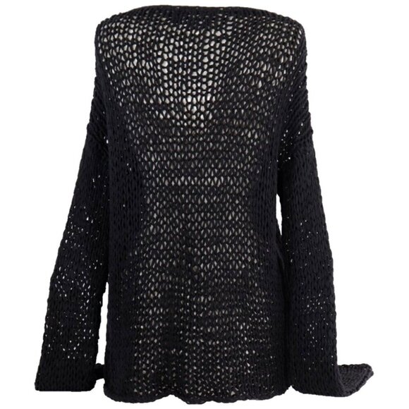 VINCE Women's Small Black Crochet Sweater Knit Knitted by Hand Lace Up Pullover - Picture 5 of 5